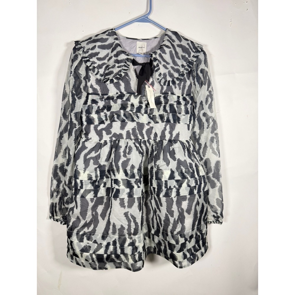 Maeve Anthropologie Animal Print Peter Pan Collar Mini Dress Black White Small